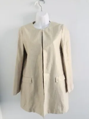 ZARA Woman Gold/Beige Linen Frock Coat Long Sleeves Eye Claps Size S 3250 • $77.06