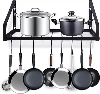 Hanging Pot Rack Pot Pan Rack Wall Mounted Pan And Pot Hanger With 8 Hooks For 2 • $31.22