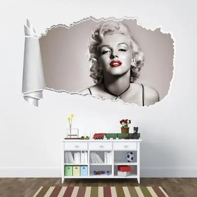 Marilyn Monroe Red Lips 3D Torn Hole Ripped Wall Sticker Decal Art Mural WT58 • £15.24