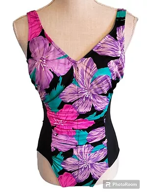 Vintage Maxine Of Hollywood One Piece Swimsuit Size 10 Floral • $15