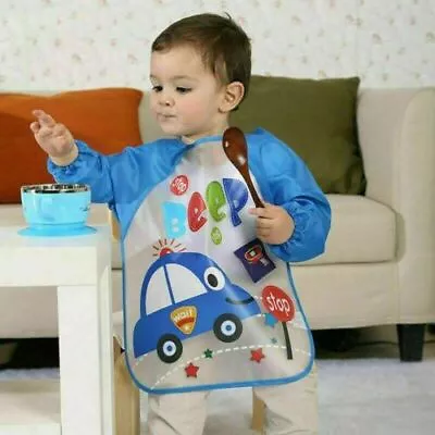 Baby Bibs Waterproof Feeding Apron Toddler Weaning Long Sleeve Kids For Eating • £2.80