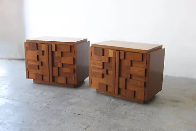 Pair  Mid-Century Modern Paul Evans Style Lane Staccato Brutalist  Nightstands • $2450