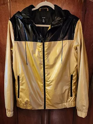 ALFANI Men's Glitterati Metallic Zip Hood Windbreaker Jacket Sz Small Gold/Black • $32.95