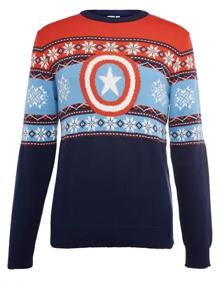$35.42 • Buy MARVEL Captain America Men's Christmas Knitted Novelty Jumper Festive Primark BN
