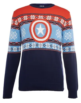 MARVEL Captain America Men's Christmas Knitted Novelty Jumper Festive Primark BN • $36.04