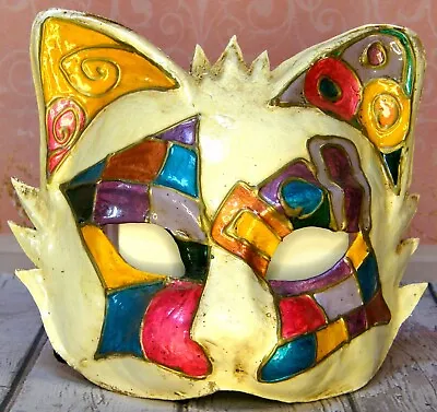 Genuine Italian Venetian Handmade Cat Face Mask Masque Masquerade Unisex Venice • £16.99