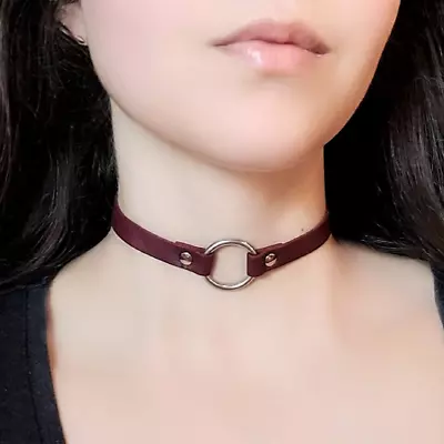 Red Faux Leather O Ring Choker Collar Alternative Gothic Grunge Necklace • $16.90