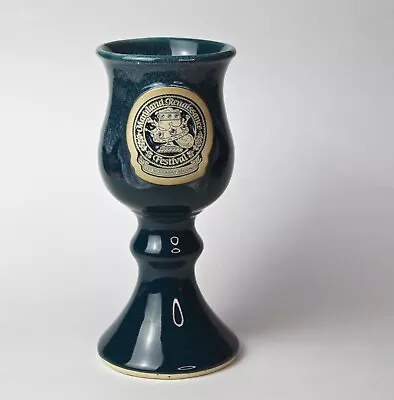 '00 Maryland Renaissance Festival Logo Stoneware Wine Goblet Teal Drip Glaze 12z • $14.99