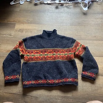 Abercrombie & Fitch Womens Med Sweater Vintage Fair Isle Chunky Fall 100% Wool • $19.99