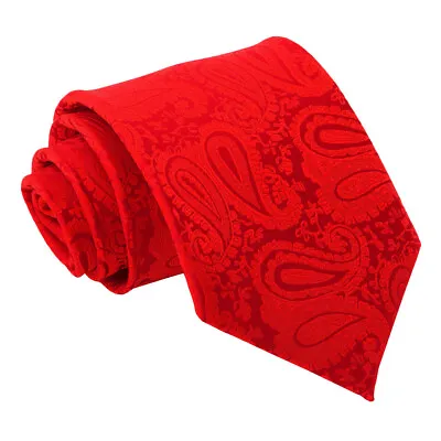 Red Tie Woven Floral Paisley Mens Classic Wedding Necktie By DQT • £7.99