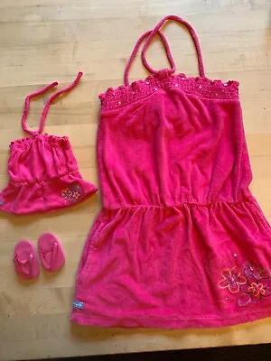 American Girl Doll Matching Girl 7/8 & Doll Dress Coverup And Doll Flip Flops • $26