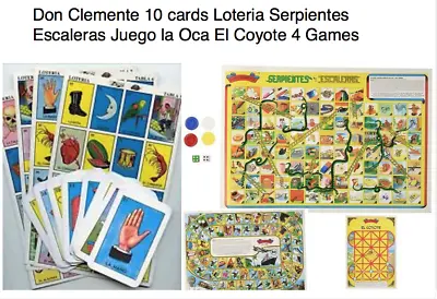 Don Clemente Loteria10 Cards + Serpientes Escaleras La Oca El Coyote 4 Games • $15.95
