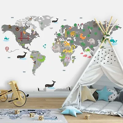 Paper Wallpaper 144x100 Inch Map Of The World Nursery Decor Wall Mural Bedroom • $85.10