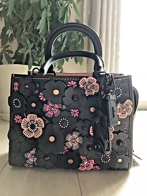 COACH 1941 BLACK/PINK TEA ROSE Applique ROGUE 25 87065 EUC • $699.99