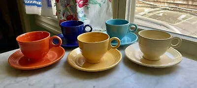 5 SETS VINTAGE FIESTA TEA CUPS & SAUCERS -FIESTAWARE  Lot • $35