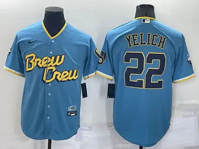 Men's Milwaukee Brewers Christian Yelich Powder Blue City Connect Player Jersey • $54.99