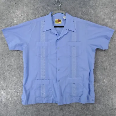 Haband Guayabera Shirt Men Large Cigar Old Man Blue W Embroidery Pockets • $18.31