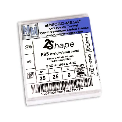 Micro-Mega 2Shape F35 25MM Ni-Ti Rotary Dental Endodontic 6pc Files (20153013) • $43.99