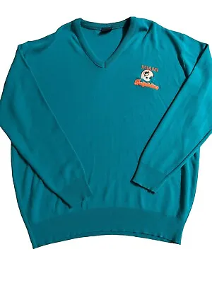 Vintage Garan Miami Dolphins Mens V-Neck Sweater (Blue XL) Made In USA • $37.95