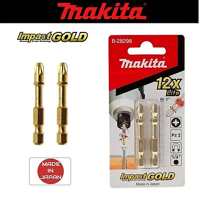Makita Screwdriver Bits PZ3 Pozi Impact Gold Xtreme Torsion 50mm Driver X2 Pcs • £7.96
