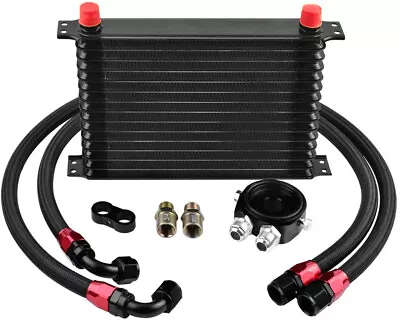 Universal Engine Transmission Oil Cooler + 15 Rows AN10 Filter Adapter Hose Kit • $89.99