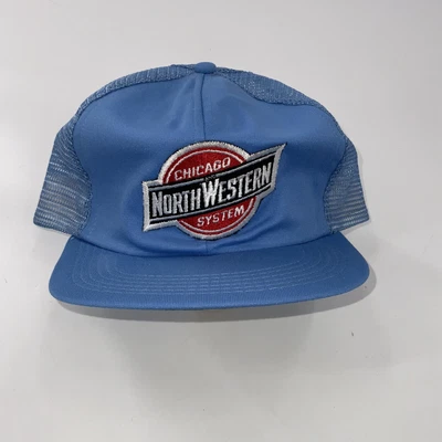 Vintage Chicago Northwestern System Railroad Hat Trucker Blue Made In USA • $24