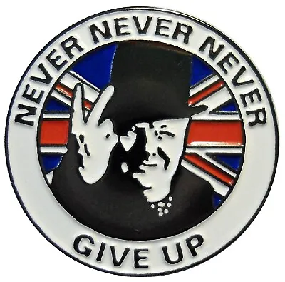 WW2 Winston Churchill NEVER GIVE UP Britain GB V For Victory Military Pin Badge  • £3.79