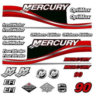 Mercury 90 Four 4 Stroke Decal Kit Outboard Engine Graphic Motor Stickers RED • $89.95