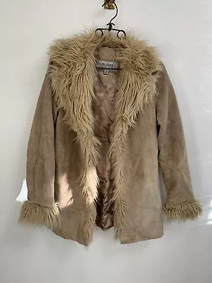 Vintage Wilsons Leather Suede Faux Fur Penny Lane Boho Coat Oversized Size S • $99