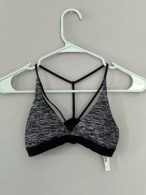 Victoria Secret Sport Strappy Triangle Bra T Back CrissCross XS Girls Gray Black • $14