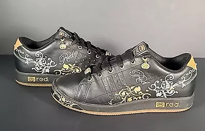 Marc Ecko Black Gold Lettering Leather Shoes Trainers Y2K W- UK 6 US 9 Phranz • $49