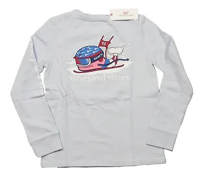 Vineyard Vines Girls Harbor Mist Ski Race Whale Graphic Long Sleeve Pocket Shirt • $19.99
