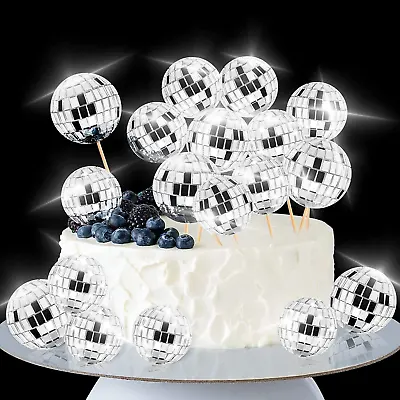 Disco Ball Cake Toppers 20pcs 1970s Disco Ball Cake Decorations Cupcake Toppers • £10.33