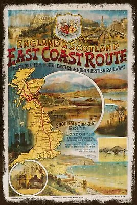 Scotland England East Coast Route Railway Vintage Retro Style Metal Sign Train • £3.49