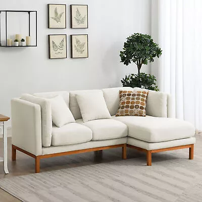 Modern L-shaped 4-seat Linen Fabric Sectional Couch W/Pillows And Chaise Lounge • $422.81