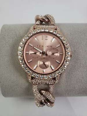 Michael Kors Layton Extreme Glitz Rose Gold Crystal Chain Watch MK4654 + Box • $174.99