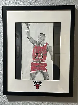 Michael Jordan Custom Framed Original Artwork With Bulls Logo Sticker • $129.99