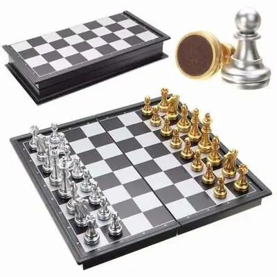 L GOLD And SILVER Folding Chess Set Magnetic Pieces Chessboard Game L 32 X 32 CM • £10.98