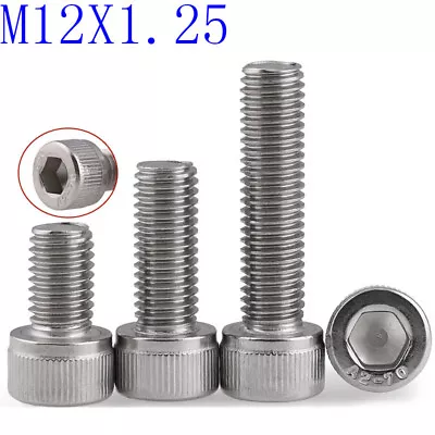 M12 - 1.25 Fine Thread 304 Stainless Steel Socket Head Caps Screws Metric DIN912 • $9.72