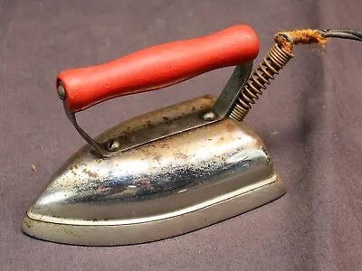 Vintage Travel Electric Iron C1940 Child's Toy Red Wood Handle 4 Inches • $8.50