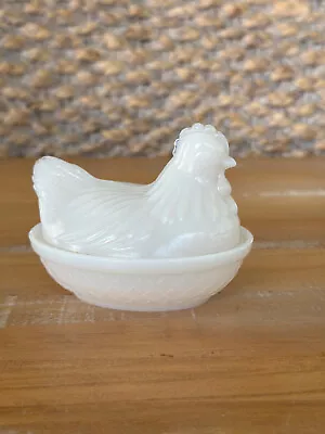 Vintage Hazel Atlas Milk Glass Hen On Nest Lidded Trinket Dish Candy Dish • $19