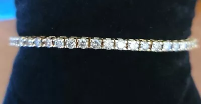 14K Yellow Gold 51 Full Cut Round Cut Diamond Tennis Bracelet Approx 5.00Ctw • $2800