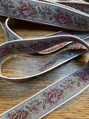 2 Yards   Vintage 1” Flower Tapestry  Jacquard Ribbon~NOS • $10.50