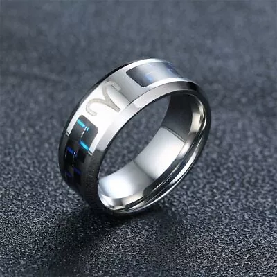 8mm Stainless Steel Anel Classic Carbon Fiber Horoscope Rings For Men Women • $13.88