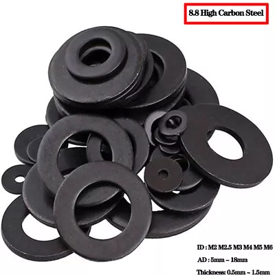 M2 - M6 Flat Washer Black 8.8 Grade Carbon Steel General Purpose Flat Washers • $1.69
