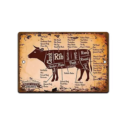 TIN SIGN Beef Cuts Metal Décor Wall Shop Farm Cow Kitchen Store BBQ Sign • $13.95