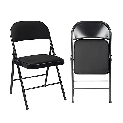 Padded Folding Chair Metal Frame - Space Saving - Black • £22.99