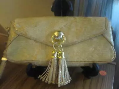 Vietra Gold Metallic Tassels Snap Wristlet EUC • $17.99