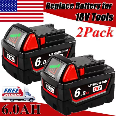 2X 18V 6AH Extended Capacity Battery For Milwaukee M18 Lithium XC 6.0 48-11-1890 • $42.98