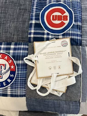 Pottery Barn Kids MLB™ Patchwork Quilt F/Q Baseball Teams In Blue & Plaids NWT • $158